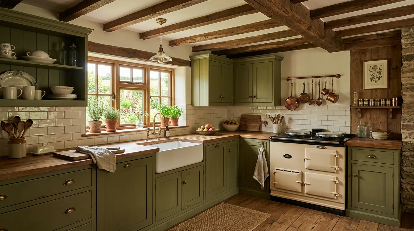 Bring in open shelving only where it adds breathing room inspiration for a green kitchen.